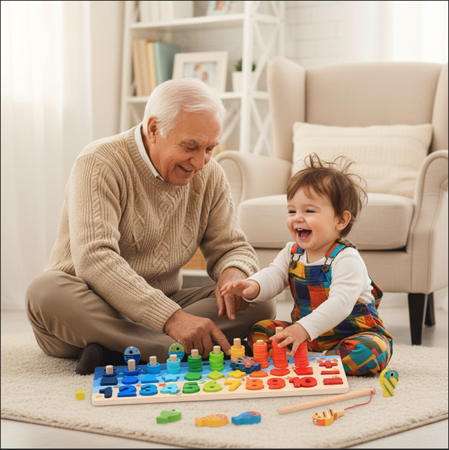 Montessori Wooden Math Learning Board – Educational Puzzle Toy for Toddlers & Elders | Number Counting, Shape Sorting, Magnetic Fishing Game