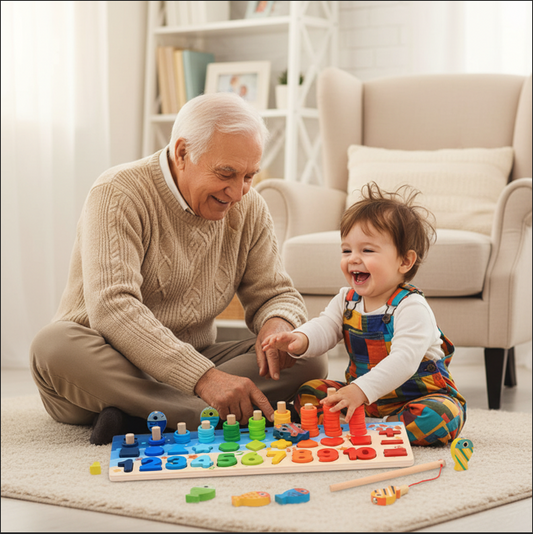 Montessori Wooden Math Learning Board – Educational Puzzle Toy for Toddlers & Elders | Number Counting, Shape Sorting, Magnetic Fishing Game