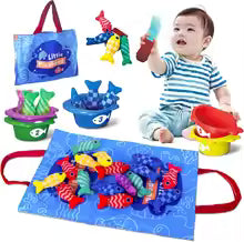 Montessori Toys Cloth Fishing Game Toy with Stacking Cups Sorting Educational Learning Toddler Sensory Toy Gifts