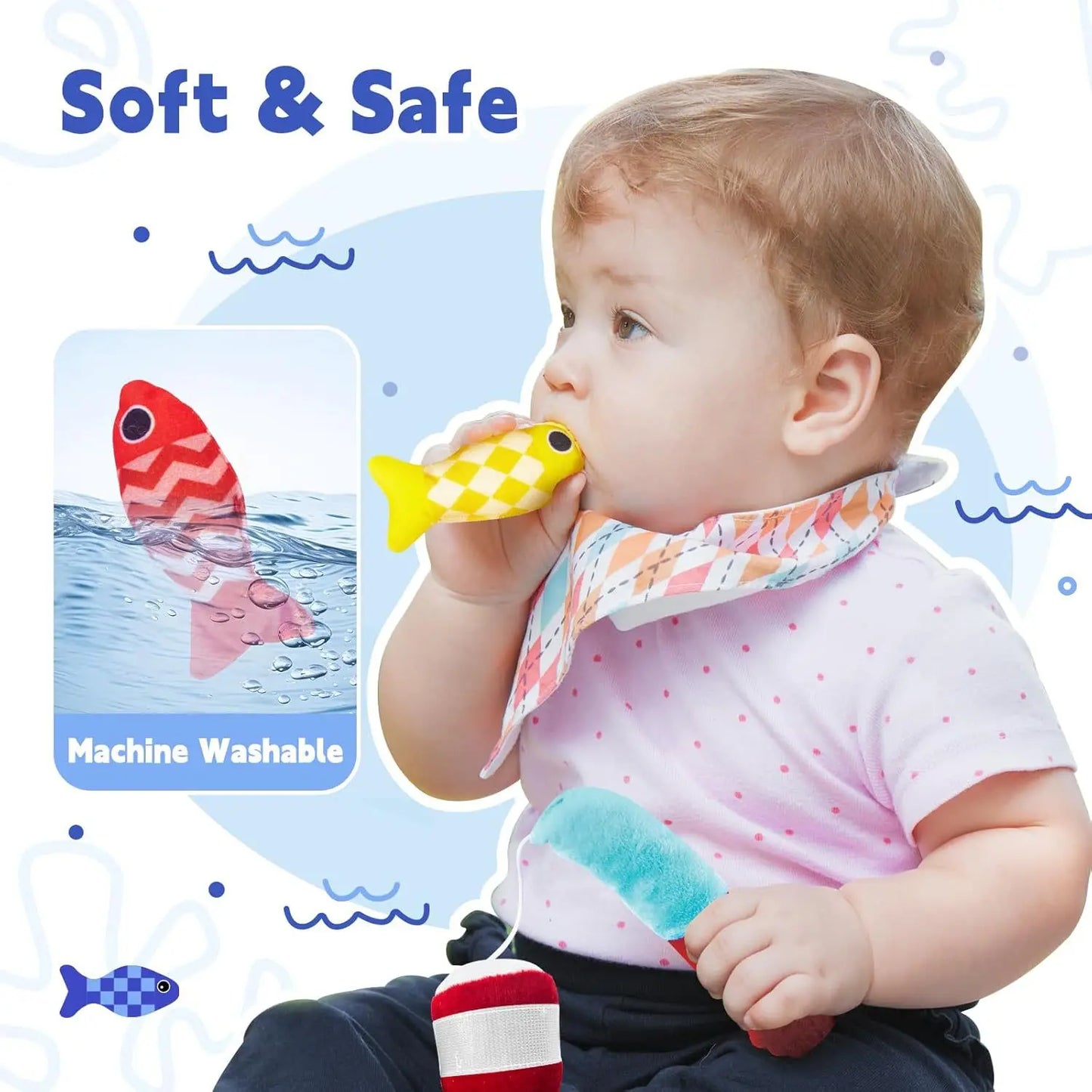 Montessori Toys Cloth Fishing Game Toy with Stacking Cups Sorting Educational Learning Toddler Sensory Toy Gifts