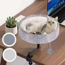 360° Rotating Adjustable Cat Desk Bed, Supports 44 lbs, Soft Faux Fur Mat for Office Desks and Game Tables