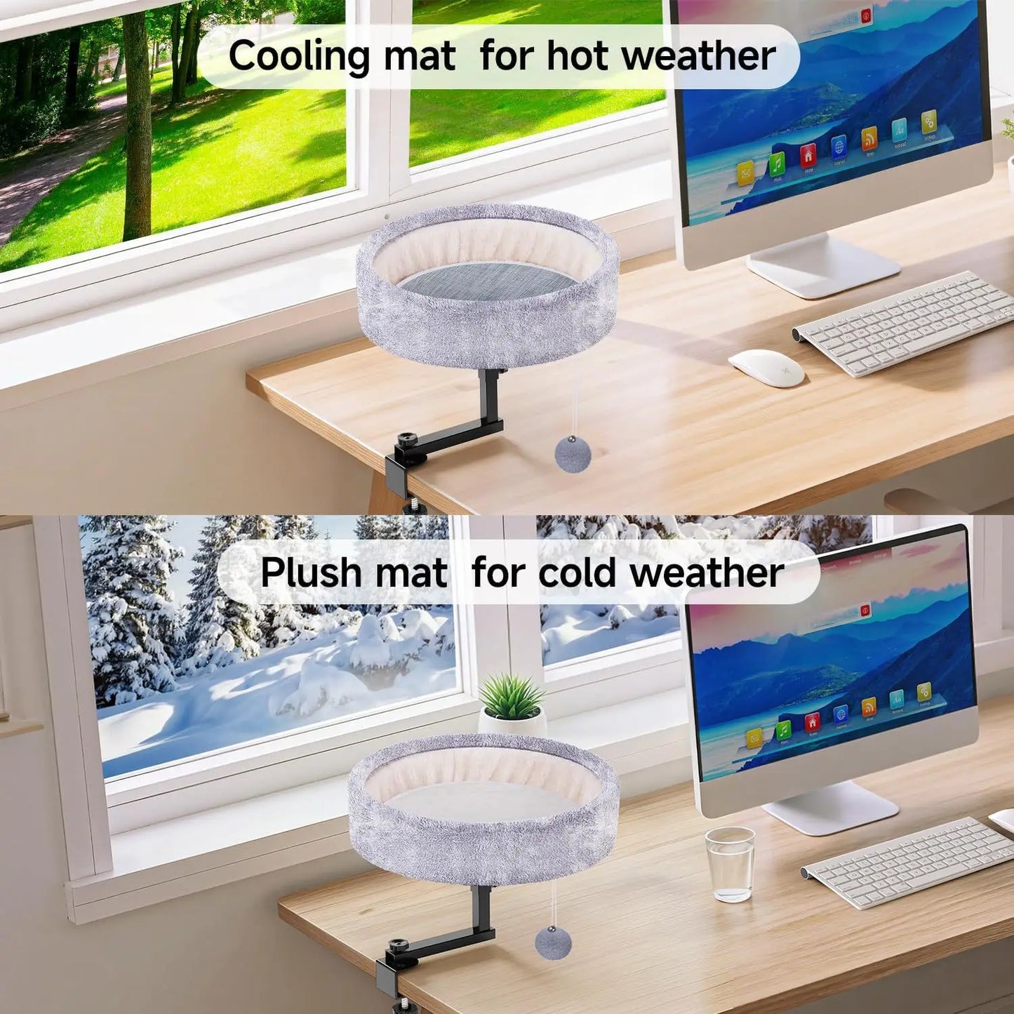 360° Rotating Adjustable Cat Desk Bed, Supports 44 lbs, Soft Faux Fur Mat for Office Desks and Game Tables